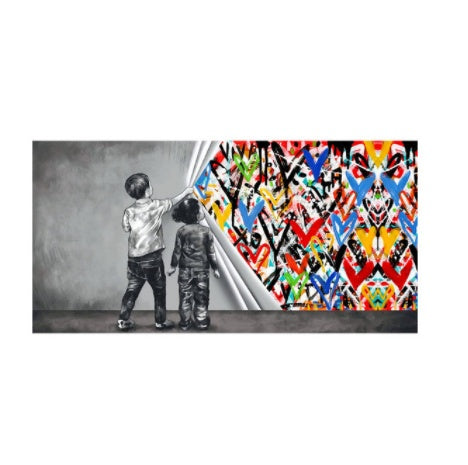Children, Graffiti, Wall, Art.