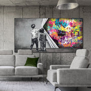 Children, Graffiti, Wall, Art.
