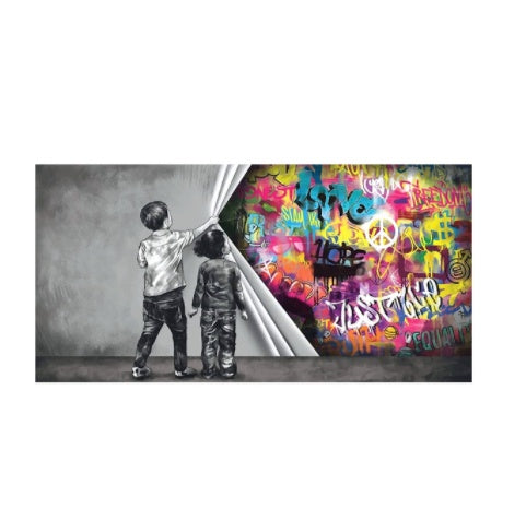 Children, Graffiti, Wall, Art.
