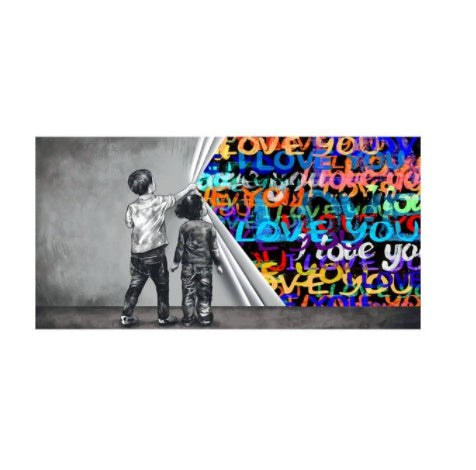 Children, Graffiti, Wall, Art.
